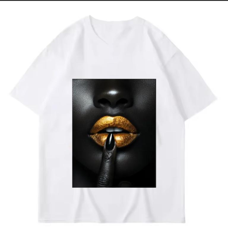 African with Gold Lips TShirt Black Pride Afro Tee Flirty Seductive T Shirt Lipstick Shirt Fashion Wear Trendy Tee 4XL
African with Gold Lips TShirt Black Pride Afro Tee Flirty Seductive T Shirt Lipstick Shirt Fashion Wear Trendy Tee 4XL