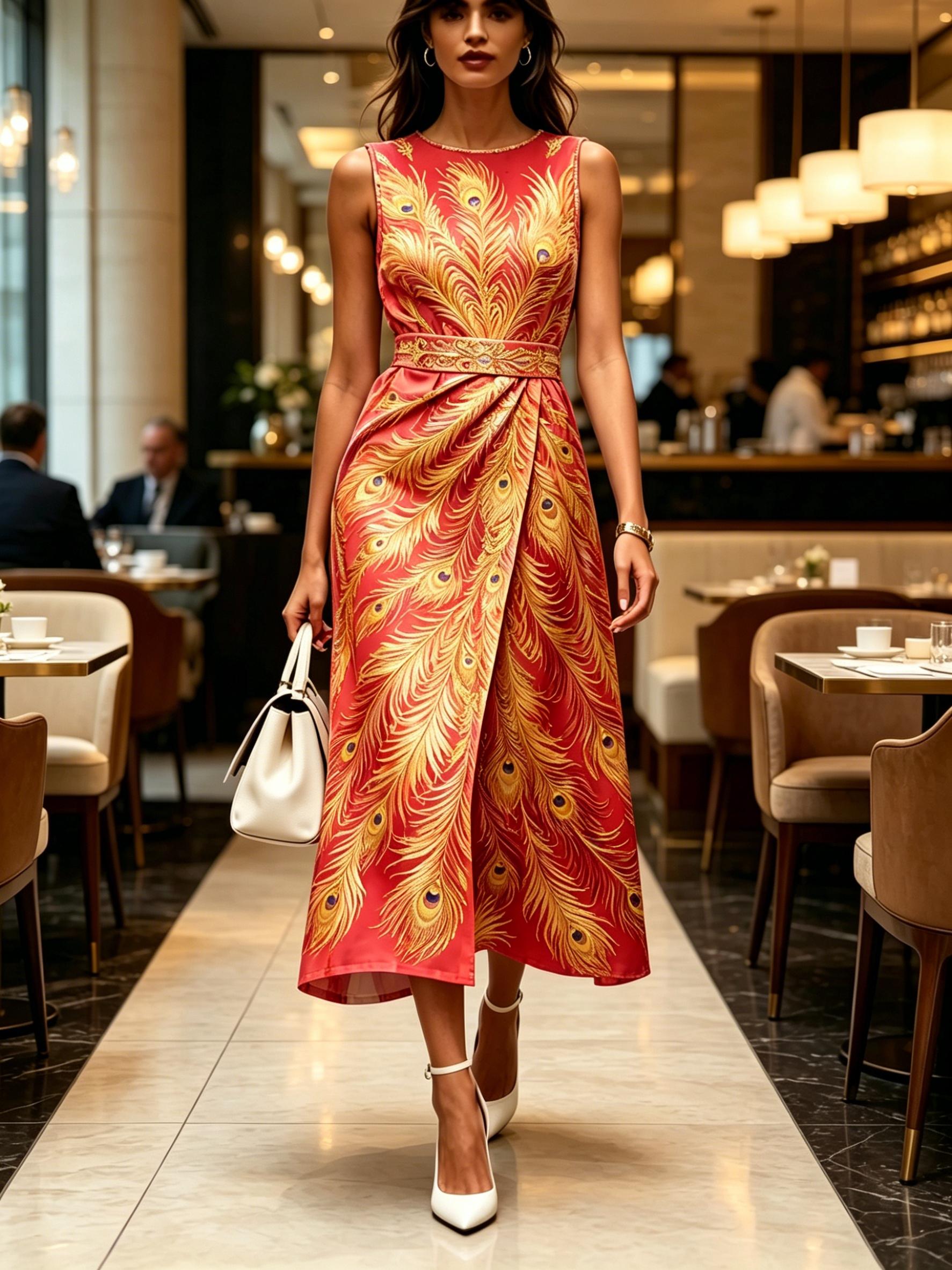 Red Peacock Feather Printed Round Neck Sleeveless Midi Dress Modern Elegant Casual Fashion Women s Clothing For Spring Summer And Autumn XXS
Red Peacock Feather Printed Round Neck Sleeveless Midi Dress Modern Elegant Casual Fashion Women s Clothing For Spring Summer And Autumn XXS