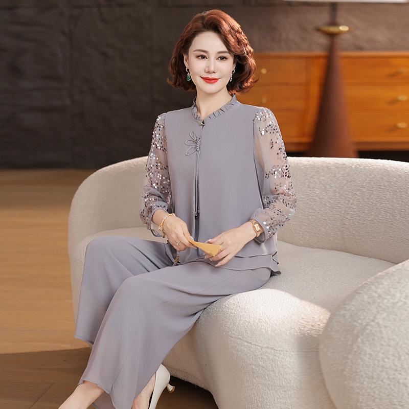 Chic Women s Suit: Mesh Sleeve Top & Wide-Leg Pants Set for Stylish Middle-Aged and Elderly Moms XXL (recommended 55-62.5 kg)
Chic Women s Suit: Mesh Sleeve Top & Wide-Leg Pants Set for Stylish Middle-Aged and Elderly Moms XXL (recommended 55-62.5 kg)