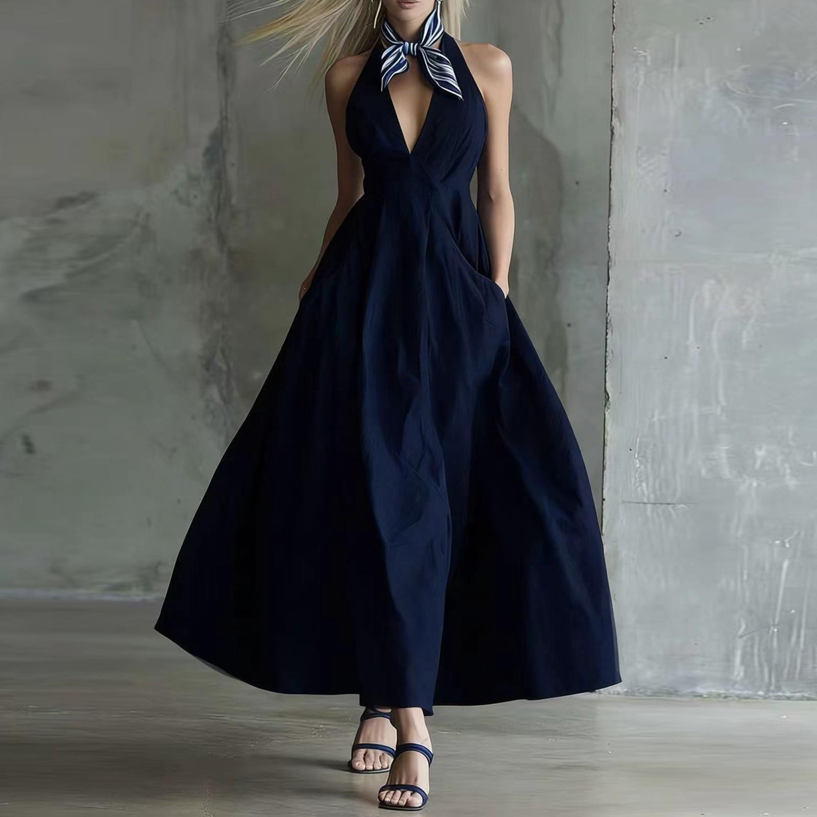 Women Sleeveless Tie Waist V Neck A Line Dress Vintage Style Vacation Midi Dress with Pockets and Flared Skirt for Casual Wear XS Темно-синій
Women Sleeveless Tie Waist V Neck A Line Dress Vintage Style Vacation Midi Dress with Pockets and Flared Skirt for Casual Wear XS Темно-синій