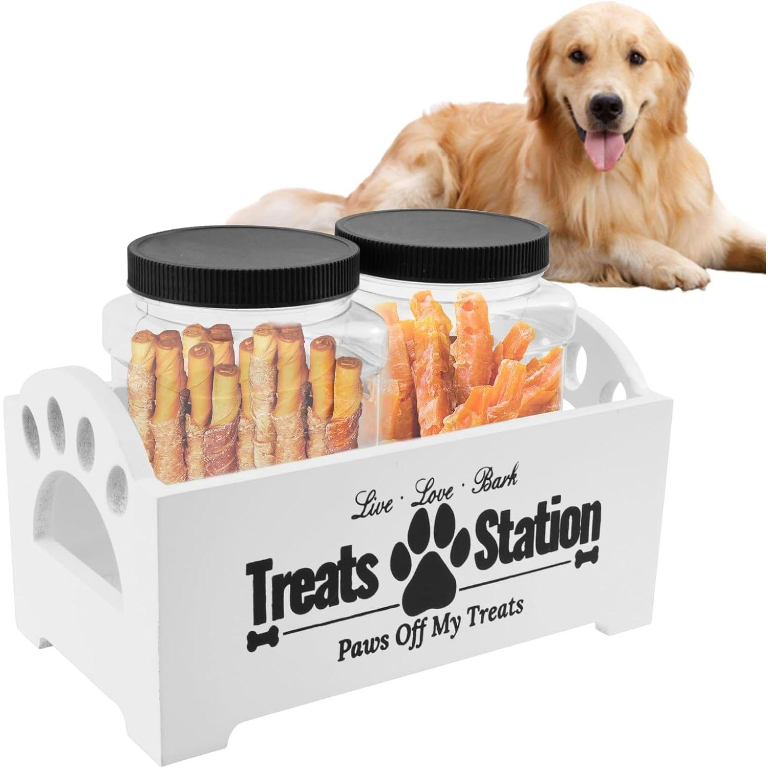 Dog Treat Container Wooden Dog Food Storage Container with 2 Plastic Jars Pet Biscuit Container Farmhouse Cat Treats Canned Organizer Dog Treat білий
Dog Treat Container Wooden Dog Food Storage Container with 2 Plastic Jars Pet Biscuit Container Farmhouse Cat Treats Canned Organizer Dog Treat білий