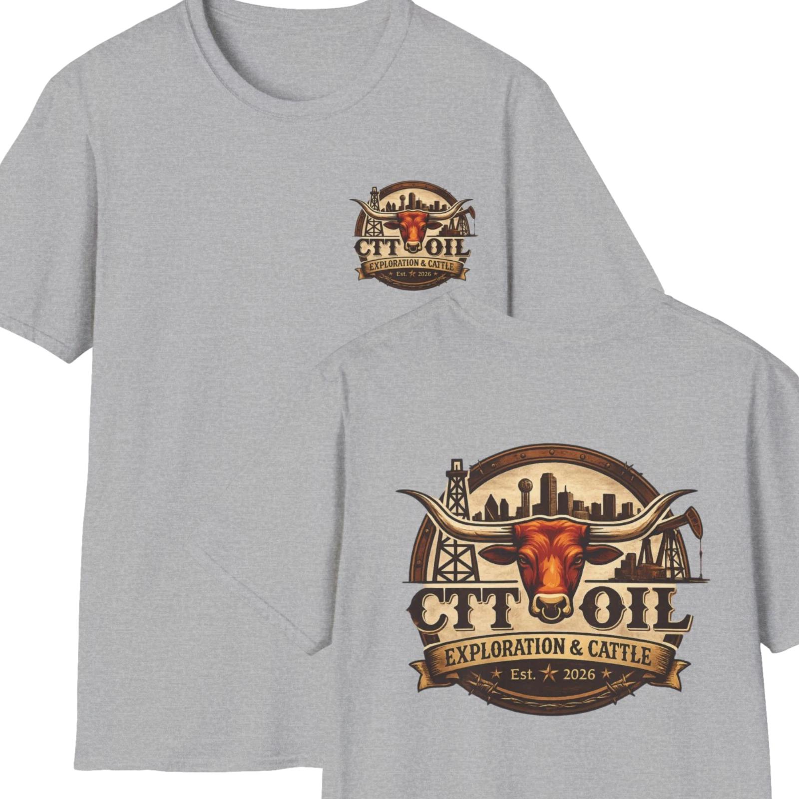 CTT Oil Exploration Cattle Front & Back T-Shirt | Landman Unisex Softstyle Tee 3XL
CTT Oil Exploration Cattle Front & Back T-Shirt | Landman Unisex Softstyle Tee 3XL