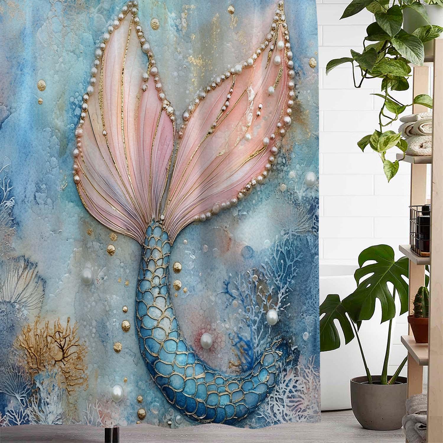 Mermaid Pearl Print Shower Curtain, Window Curtain With 12 Hooks Included W60H190(CM)-1 Pcs
Mermaid Pearl Print Shower Curtain, Window Curtain With 12 Hooks Included W60H190(CM)-1 Pcs