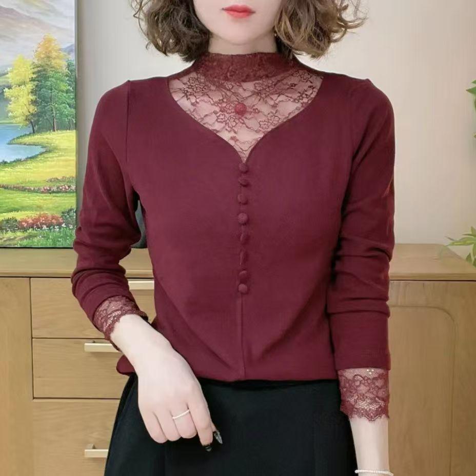 Stylish Lace Mesh High Neck Long Sleeve Tummy-Concealing Top for Women M вина червоного кольору
Stylish Lace Mesh High Neck Long Sleeve Tummy-Concealing Top for Women M вина червоного кольору