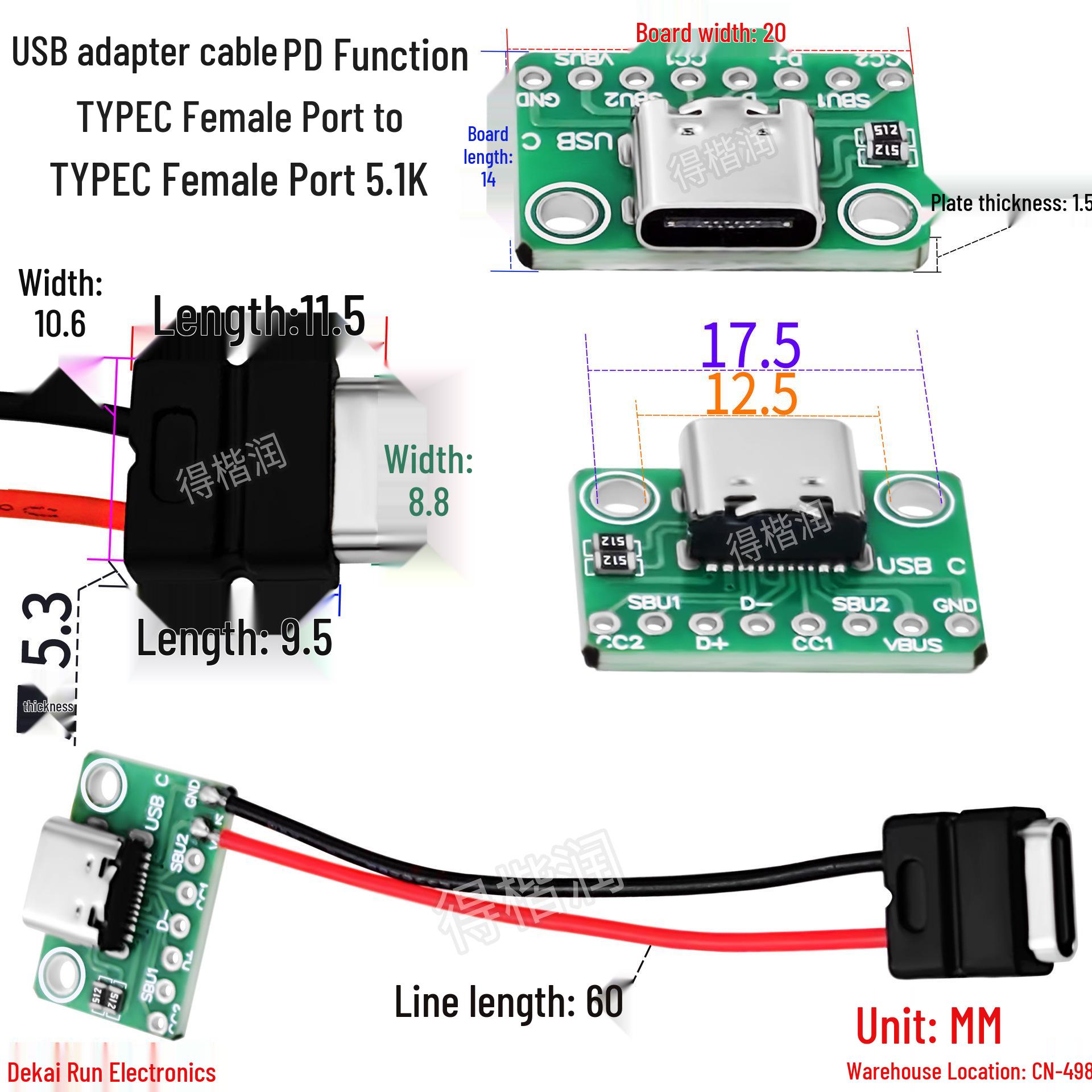 Type-C Female to Female USB Adapter Cable with PD Function and AC-CC Line 5.1K
Type-C Female to Female USB Adapter Cable with PD Function and AC-CC Line 5.1K