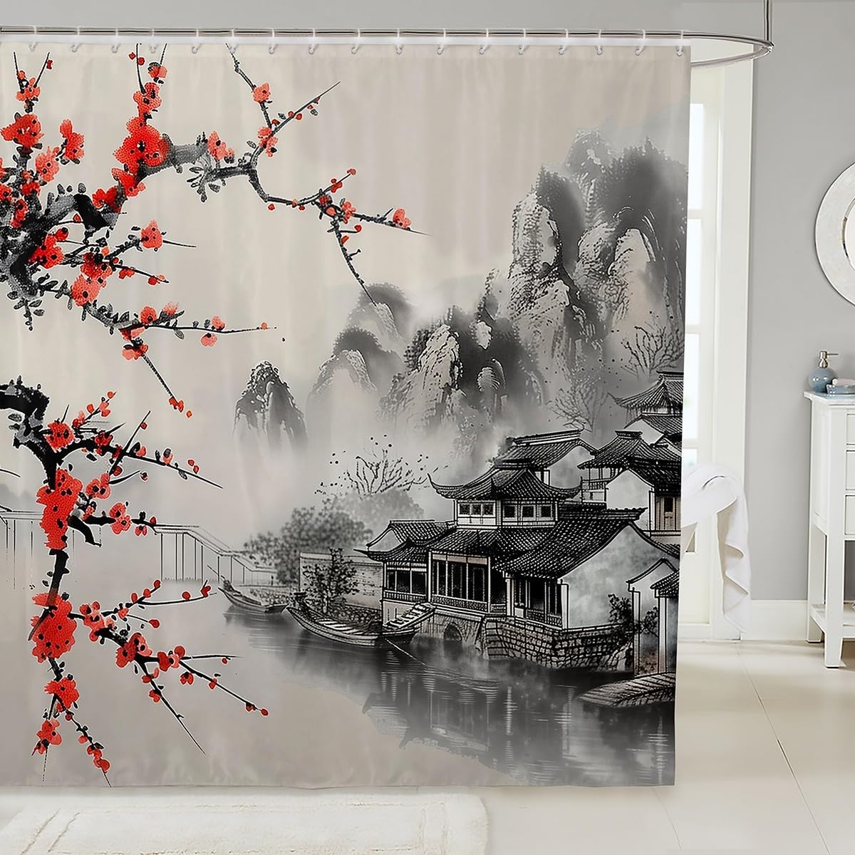 Chinese Ink Painting Shower Curtain For Bathroom Decor Cherry Blossoms Bath Curtain For Stalls Bathtubs Mountain Bathroom W60H190(CM)-1 Pcs
Chinese Ink Painting Shower Curtain For Bathroom Decor Cherry Blossoms Bath Curtain For Stalls Bathtubs Mountain Bathroom W60H190(CM)-1 Pcs