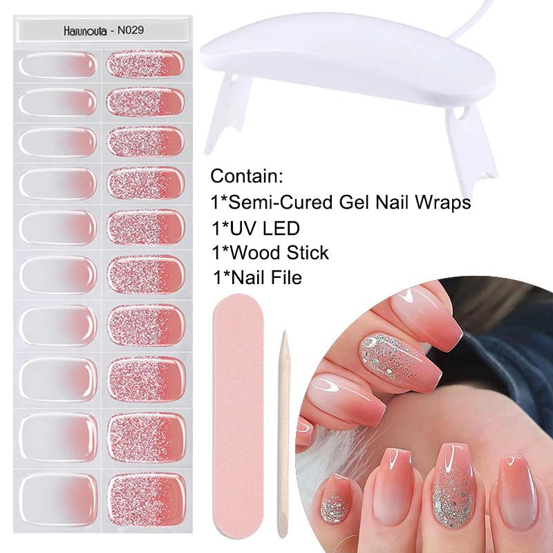 Harunouta 1Set Semi-Cured Gel Nail Wraps with UV Lamp 20Sheets Adhesive Sliders Full Cover UV Gel Nail Wraps Nail Decoration
Harunouta 1Set Semi-Cured Gel Nail Wraps with UV Lamp 20Sheets Adhesive Sliders Full Cover UV Gel Nail Wraps Nail Decoration