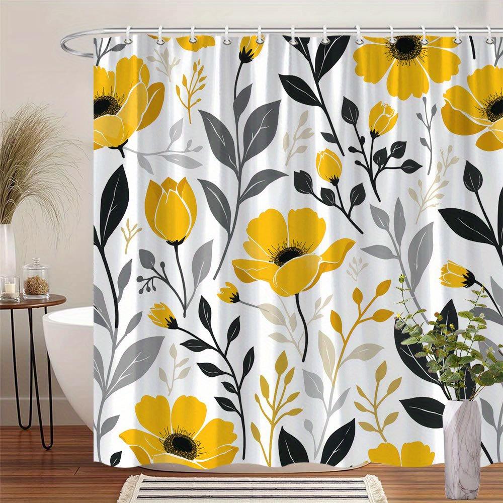 1 Modern minimalist floral shower curtain - yellow and black flowers on white background, polyester fabric, with hooks 90X180cm
1 Modern minimalist floral shower curtain - yellow and black flowers on white background, polyester fabric, with hooks 90X180cm