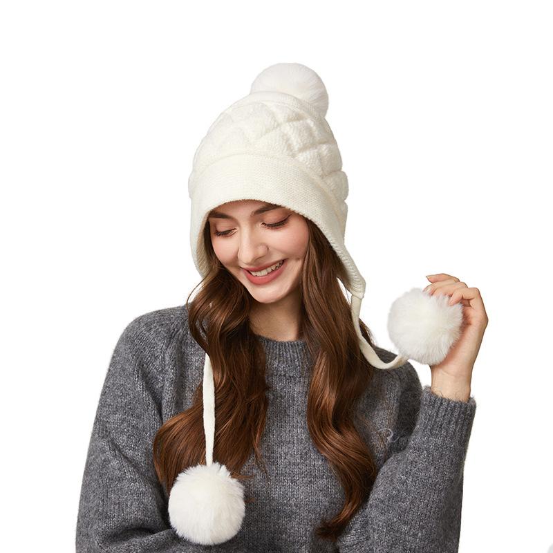 Вязаная шапка женская осенне-зимняя толстая для большой головы шерстяная шапка белый
