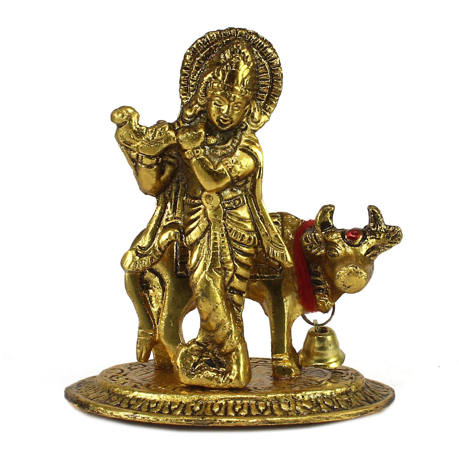 Статуэтка Кришны, Golden Metal Lord Krishna playing Flute with Cow Showpiece, eCraftIndia
Статуэтка Кришны, Golden Metal Lord Krishna playing Flute with Cow Showpiece, eCraftIndia