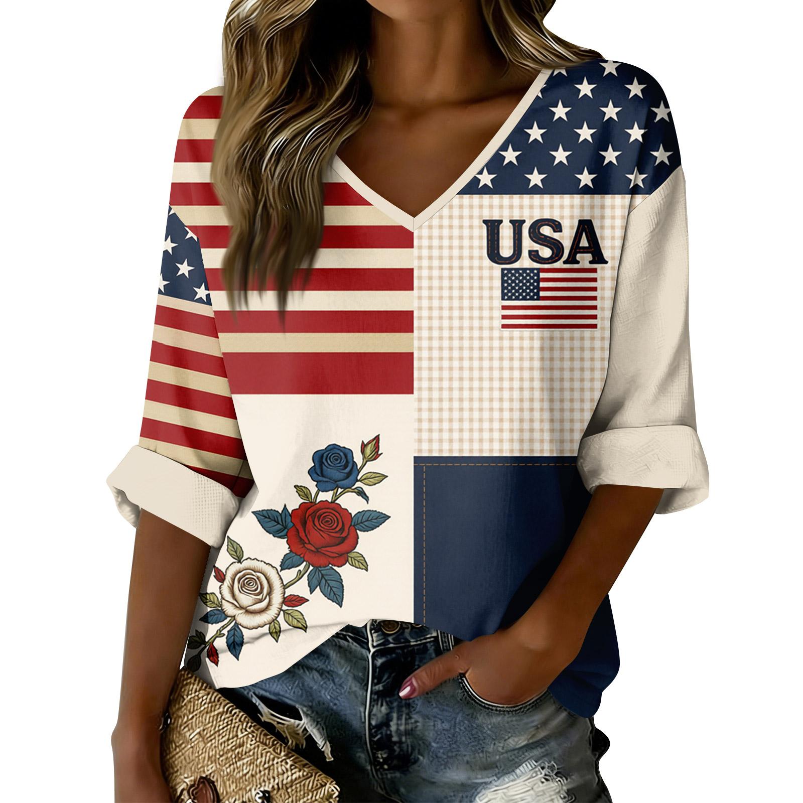 Women V Neck Long Sleeve Top with USA Flag and Floral Print Loose Fit Blouse Casual Pullover Shirt for Everyday Wear XXL
Women V Neck Long Sleeve Top with USA Flag and Floral Print Loose Fit Blouse Casual Pullover Shirt for Everyday Wear XXL