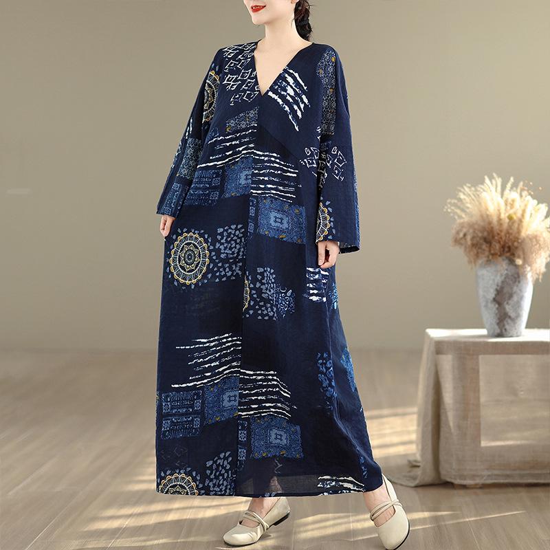 Original French V-Neck Long-Sleeve Sun Protection Dress - Cotton & Linen, Printed, Loose Fit, Slimming Design Large One Size синий
Original French V-Neck Long-Sleeve Sun Protection Dress - Cotton & Linen, Printed, Loose Fit, Slimming Design Large One Size синий