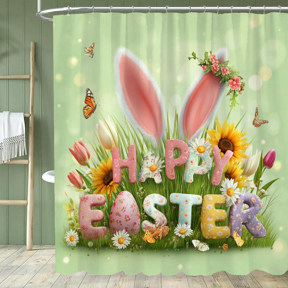 Cute Bunny Shower Curtain, Egg Happy Easter Floral Spring Bathroom Curtain, Modern Decorative Fabric Home Curtain With Hooks W60H190(CM)-1 Pcs
Cute Bunny Shower Curtain, Egg Happy Easter Floral Spring Bathroom Curtain, Modern Decorative Fabric Home Curtain With Hooks W60H190(CM)-1 Pcs