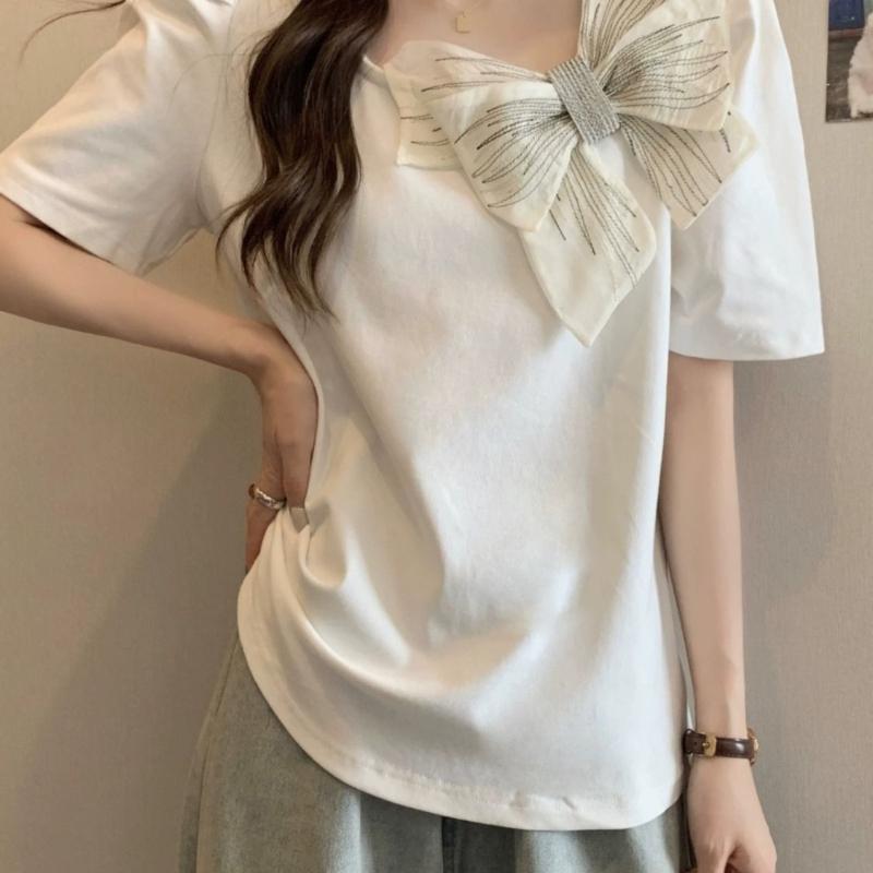 Ladies Butterfly Bow Decorative T-shirts French Style Women s Solid Color Square Neck Tops Summer Casual Breathable Female Tees M
Ladies Butterfly Bow Decorative T-shirts French Style Women s Solid Color Square Neck Tops Summer Casual Breathable Female Tees M