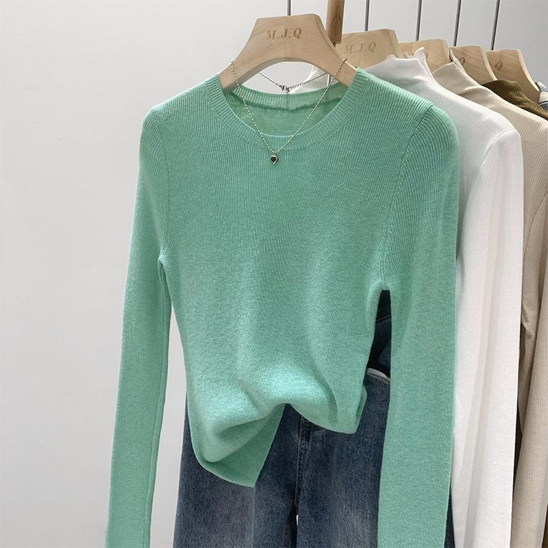 Candy Mint Green Round Neck Pullover Knitted Bottoming Shirt for Women in Spring and Autumn Slim Fit Thin Slightly See-through Long Sleeves S
Candy Mint Green Round Neck Pullover Knitted Bottoming Shirt for Women in Spring and Autumn Slim Fit Thin Slightly See-through Long Sleeves S