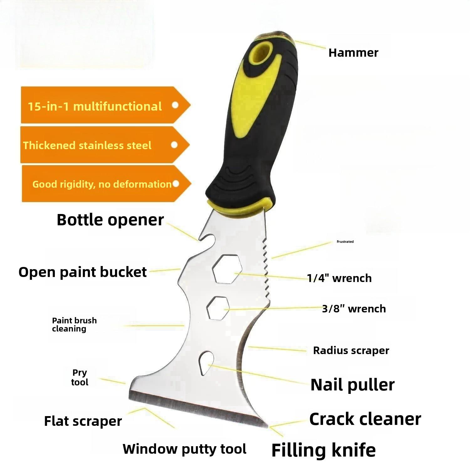 Cutting edge putty knife, thickened stainless steel cement shovel tool, drum cleaner, multifunctional scraper yellow
Cutting edge putty knife, thickened stainless steel cement shovel tool, drum cleaner, multifunctional scraper yellow