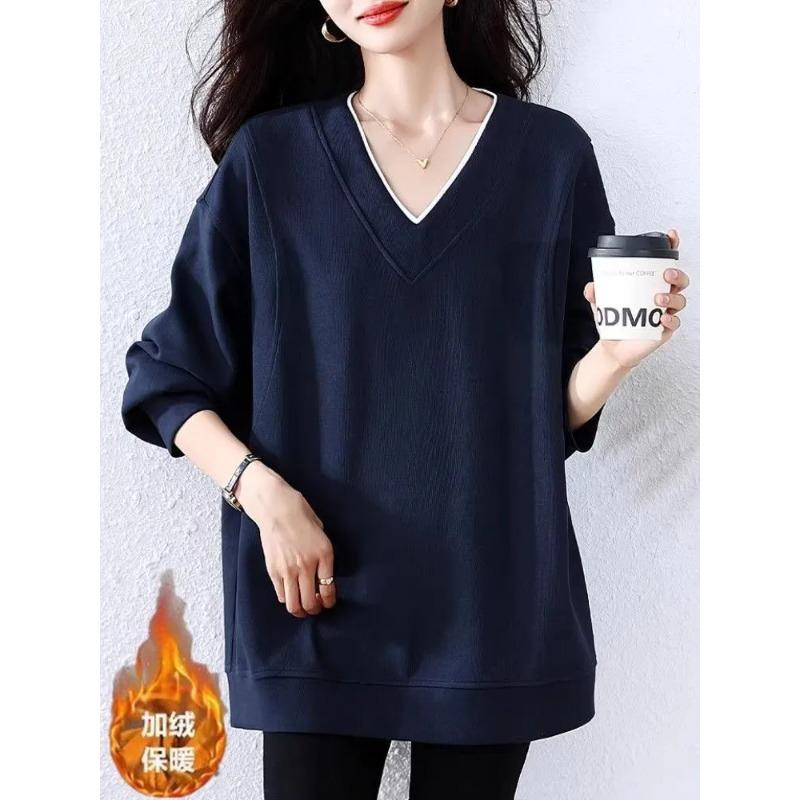 Autumn and Winter Fashionable Simple Versatile V-neck High-end Velvet Thickened Long-sleeved Sweatshirt Women s Loose Top XXXL темно-синього кольору
Autumn and Winter Fashionable Simple Versatile V-neck High-end Velvet Thickened Long-sleeved Sweatshirt Women s Loose Top XXXL темно-синього кольору