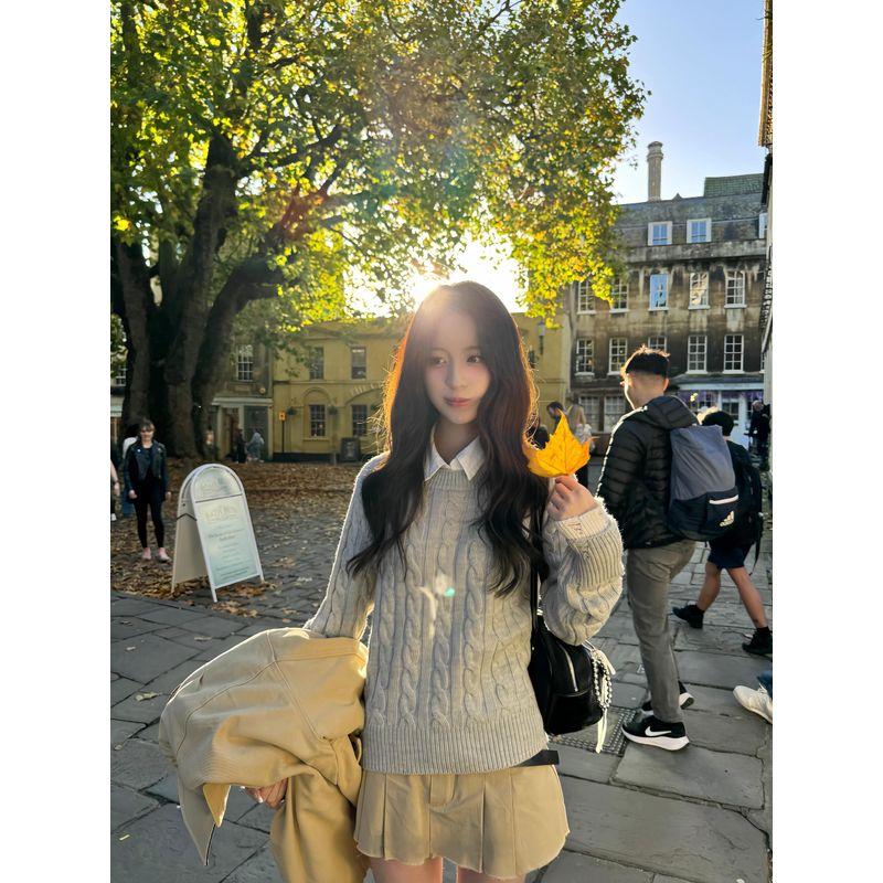 Gray round-Collar Cable-Knit Sweater Sweater Female 2024 Fall and Winter New Lazy Wind Small Casual Pullover Grey S
Gray round-Collar Cable-Knit Sweater Sweater Female 2024 Fall and Winter New Lazy Wind Small Casual Pullover Grey S