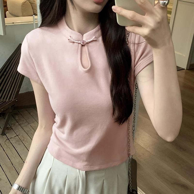 2024 Women s Chinese Chic Short Sleeve T-Shirt with Stand Collar and Frog Button Small
2024 Women s Chinese Chic Short Sleeve T-Shirt with Stand Collar and Frog Button Small