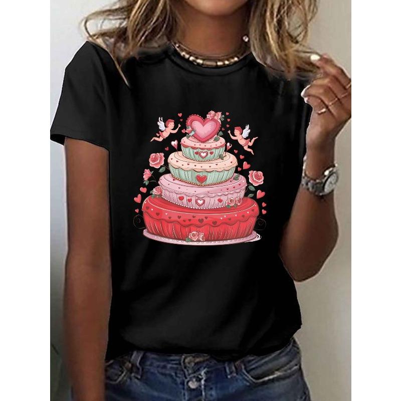 European Size Women S Valentine S Day Heart Cake Print T-Shirt | Short Sleeve Round Neck Casual Top, Heart Cake and Layered Frosting Design 4XL чорний
European Size Women S Valentine S Day Heart Cake Print T-Shirt | Short Sleeve Round Neck Casual Top, Heart Cake and Layered Frosting Design 4XL чорний