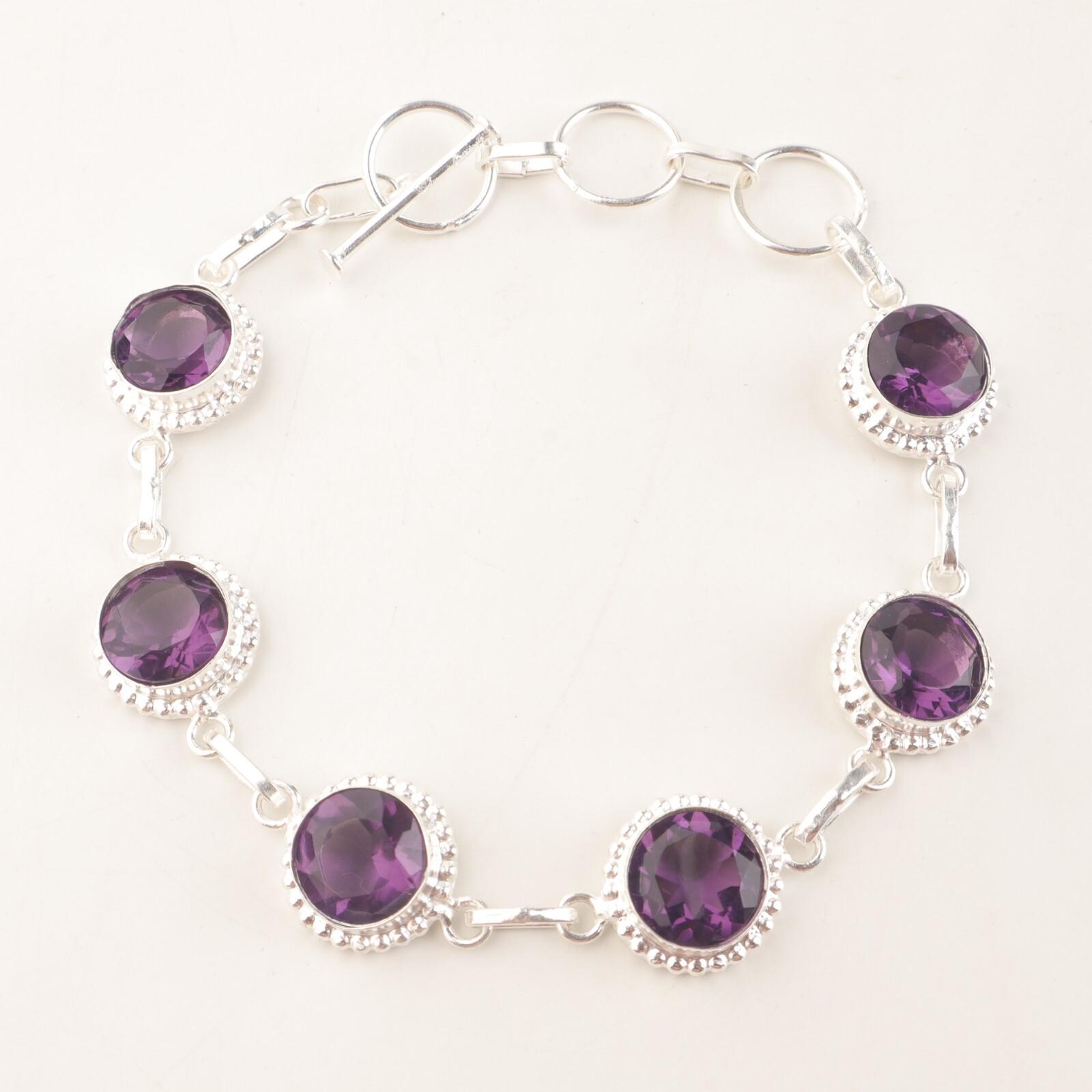 Natural Amethyst Gemstone 925 Sterling Silver Jewelry Round Stone Bracelet 9 RB-9-3
Natural Amethyst Gemstone 925 Sterling Silver Jewelry Round Stone Bracelet 9 RB-9-3