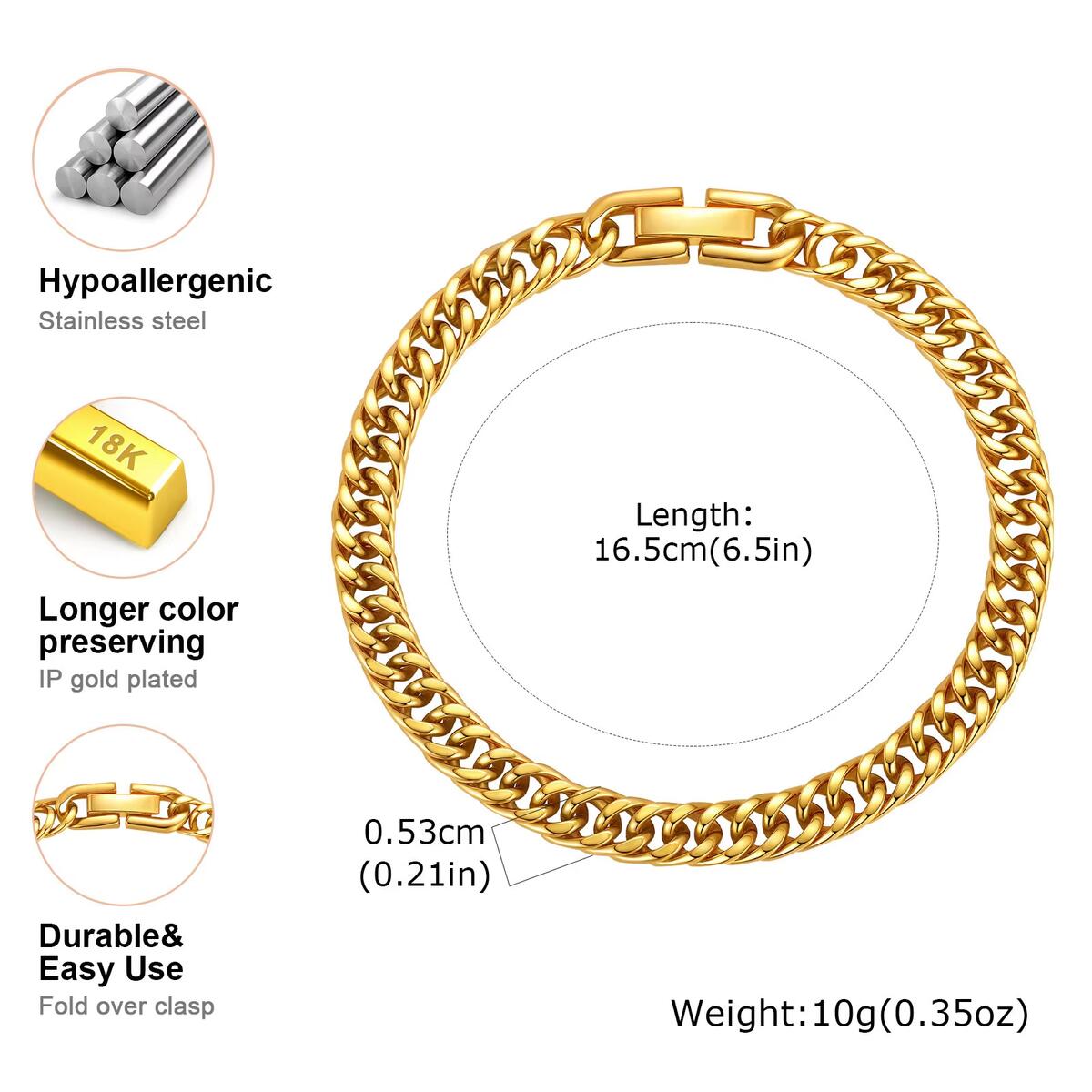 Vnox Women s Stainless Steel Cuban Link Bracelet, Gold Plated Simple Chain Wrist Bracelets for Women Gift Jewelry
Vnox Women s Stainless Steel Cuban Link Bracelet, Gold Plated Simple Chain Wrist Bracelets for Women Gift Jewelry