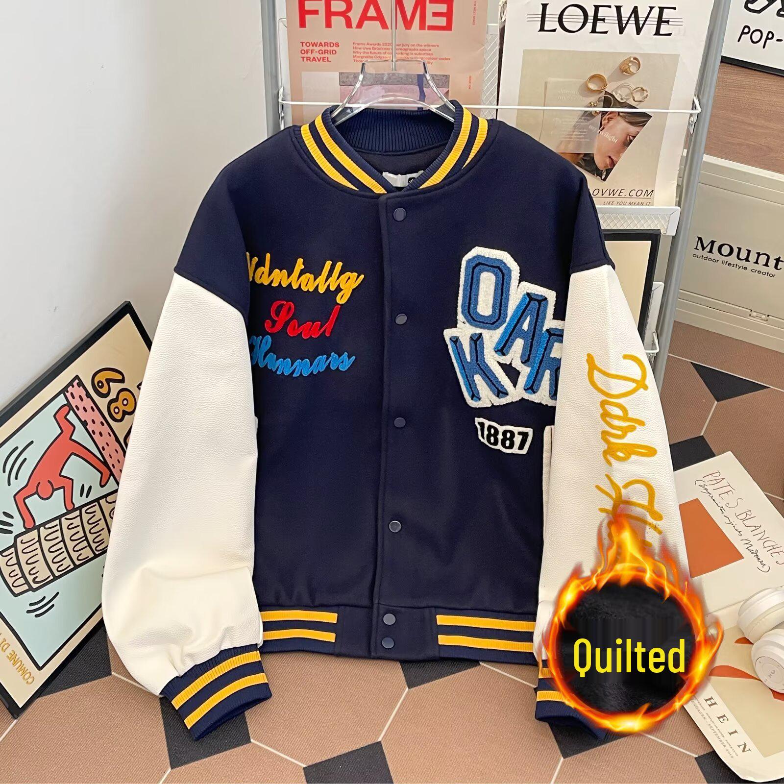Wool Embroidered Color Block Baseball Jacket - Retro American Style, Padded, Spring/Autumn, Loose Fit for Couples. M
Wool Embroidered Color Block Baseball Jacket - Retro American Style, Padded, Spring/Autumn, Loose Fit for Couples. M
