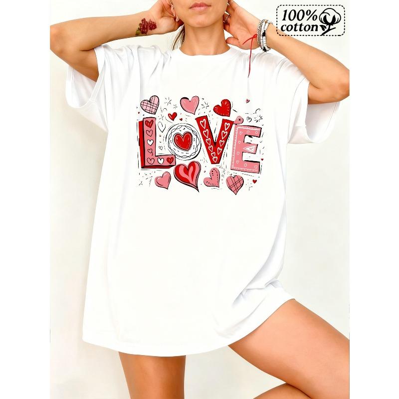 Fashion Women T Shirt White Front Print Love Hearts Pattern And Text Comfortable for Casual Wear And Valentine s Day S
Fashion Women T Shirt White Front Print Love Hearts Pattern And Text Comfortable for Casual Wear And Valentine s Day S
