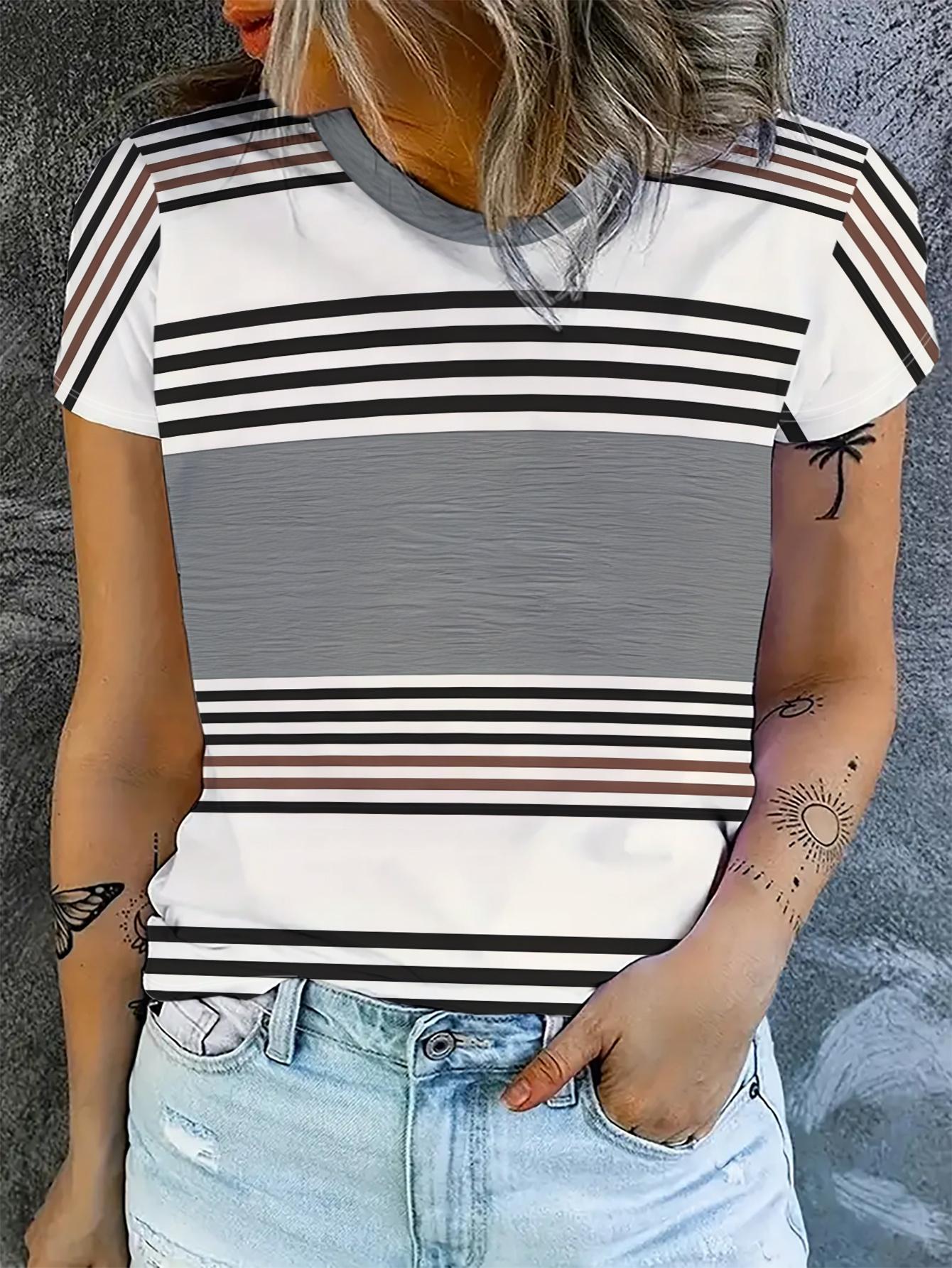 Women s Short-Sleeve T-Shirt with Subtle Neutral Stripes (GrayWhiteBrownBlack) - Minimalist Casual Round Neck Blouse-Compatible Top Machine Washable XL дубильна кора
Women s Short-Sleeve T-Shirt with Subtle Neutral Stripes (GrayWhiteBrownBlack) - Minimalist Casual Round Neck Blouse-Compatible Top Machine Washable XL дубильна кора