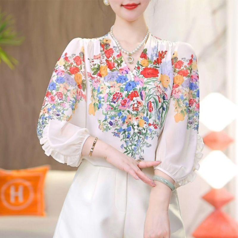 Women s Korean Fashion Ruffle Floral Print Shirt Elegant Chic V Neck 3/4 Sleeve Chiffon Blouse Spring Summer Casual Loose Tops XXXL бежевий
Women s Korean Fashion Ruffle Floral Print Shirt Elegant Chic V Neck 3/4 Sleeve Chiffon Blouse Spring Summer Casual Loose Tops XXXL бежевий