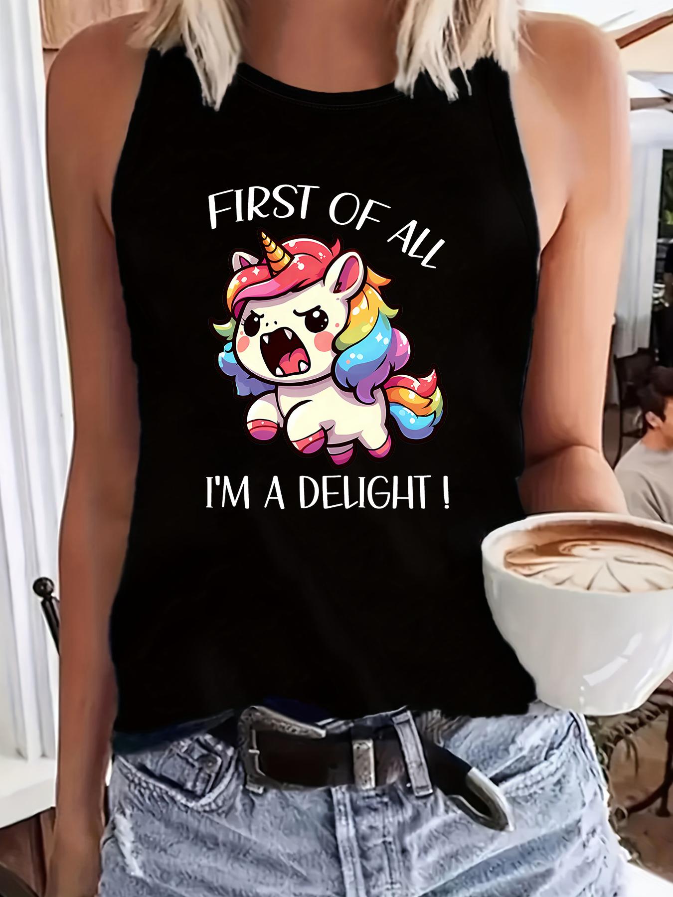 Women s Summer Sleeveless Tank Top, First of All I m A Delight! Angry Unicorn Print, Funny Casual Top S
Women s Summer Sleeveless Tank Top, First of All I m A Delight! Angry Unicorn Print, Funny Casual Top S