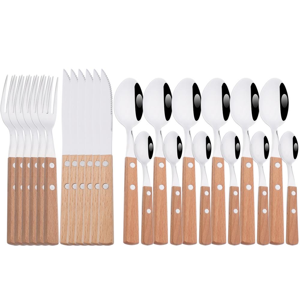 6/24Pcs 304 Stainless Stee Cutlery Set Luxury Wooden Handle Dinnerware Flatware Set Kitchen Western Knife Spoon Fork Tableware
6/24Pcs 304 Stainless Stee Cutlery Set Luxury Wooden Handle Dinnerware Flatware Set Kitchen Western Knife Spoon Fork Tableware