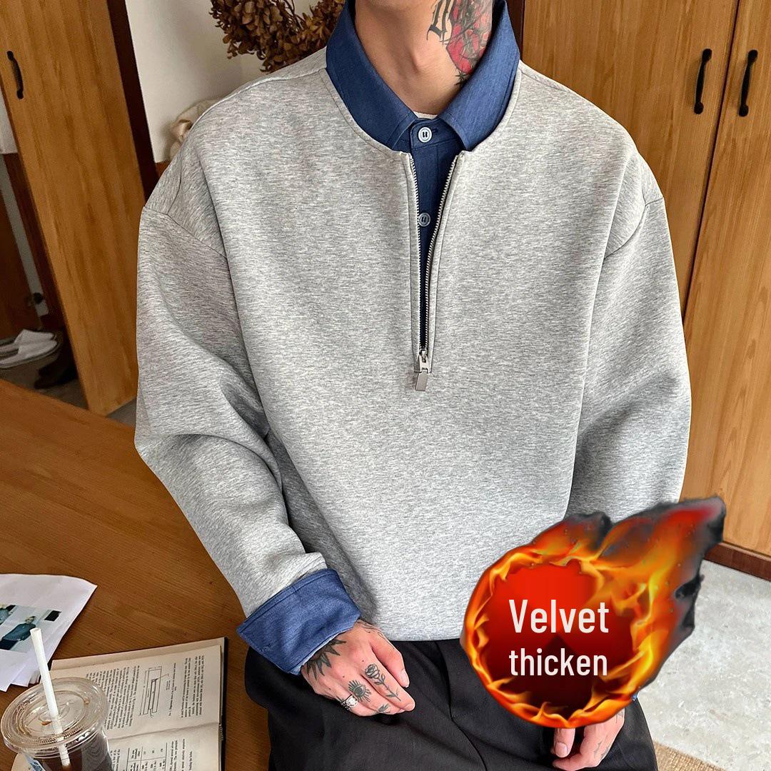 Hong Kong Casual Color-Block Fleece Lined Half-Zip Sweatshirt - Korean Style, Heavy-Weight, Autumn/Winter, Loose Fit L
Hong Kong Casual Color-Block Fleece Lined Half-Zip Sweatshirt - Korean Style, Heavy-Weight, Autumn/Winter, Loose Fit L