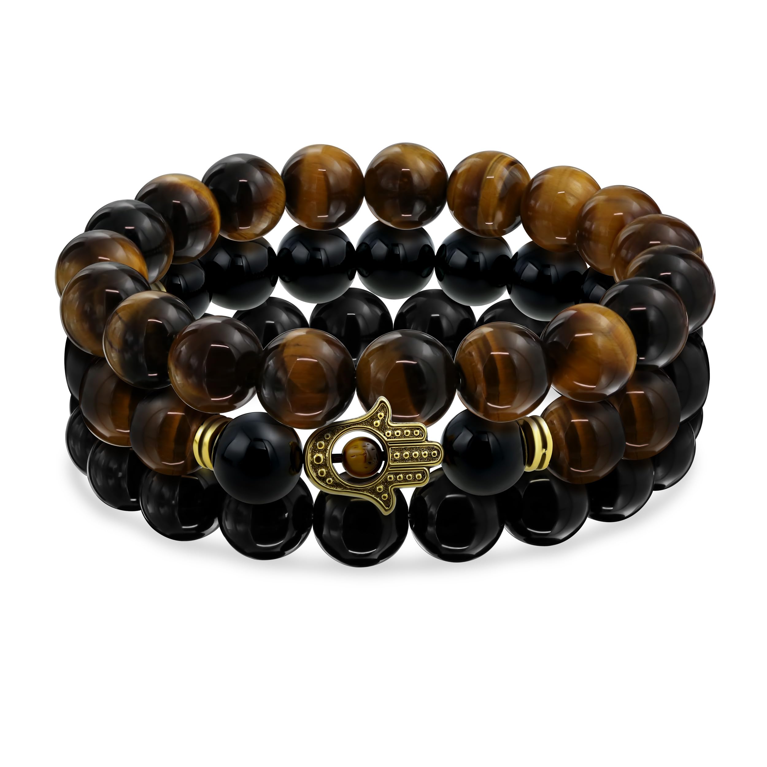 Stackable Brown Tiger Eye Black Onyx Round Beads Hamsa Hand Stretch Bead Bracelet Set for Men and Teens Gold Plated 3 Women, - Metal
Stackable Brown Tiger Eye Black Onyx Round Beads Hamsa Hand Stretch Bead Bracelet Set for Men and Teens Gold Plated 3 Women, - Metal