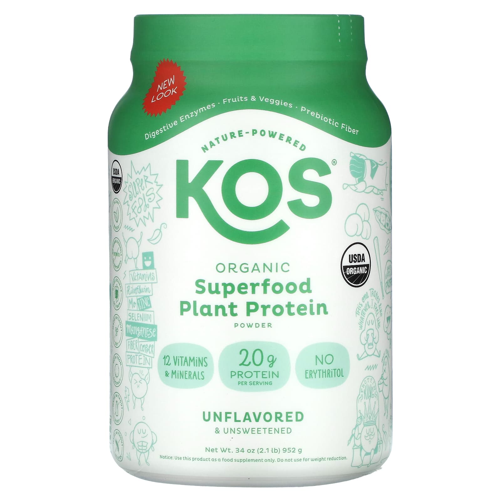 Organic Superfood Plant Protein Powder, Unflavored and Unsweetened, 952G (2.1Lb)
Organic Superfood Plant Protein Powder, Unflavored and Unsweetened, 952G (2.1Lb)