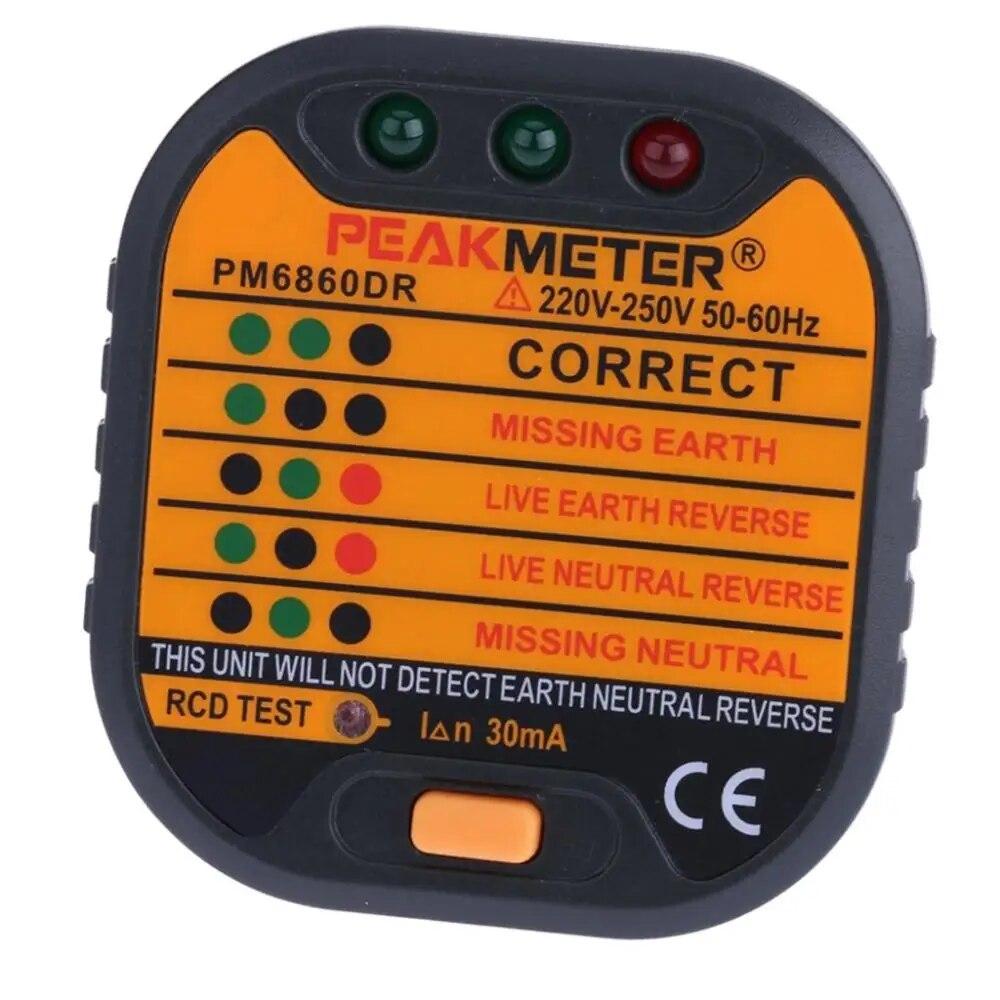 PEAKMETER-Socket Tester 6860DR 220-250V Automatic Socket Tester Diagnostic Tool Neutral Live Ground Line Test RCD Test
PEAKMETER-Socket Tester 6860DR 220-250V Automatic Socket Tester Diagnostic Tool Neutral Live Ground Line Test RCD Test
