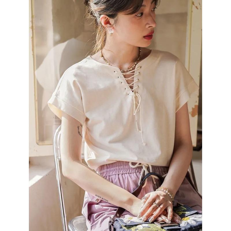 Beige V-Neck Lace-Up Short Sleeve Top Casual Loose Blouse Daily Fashion Wear For Women S жовтий
Beige V-Neck Lace-Up Short Sleeve Top Casual Loose Blouse Daily Fashion Wear For Women S жовтий