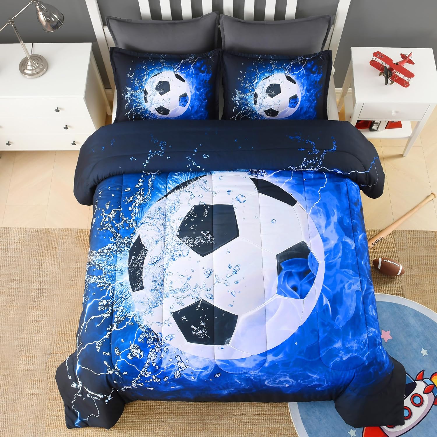 Comforter 3D Soccer Bedding Set 3 Pieces(1 Soccer 2 S) Sport Microfiber Bedding Set For Boys Kids Teens Comforter (quilt)-EU Single(135*200cm)3pcs
Comforter 3D Soccer Bedding Set 3 Pieces(1 Soccer 2 S) Sport Microfiber Bedding Set For Boys Kids Teens Comforter (quilt)-EU Single(135*200cm)3pcs