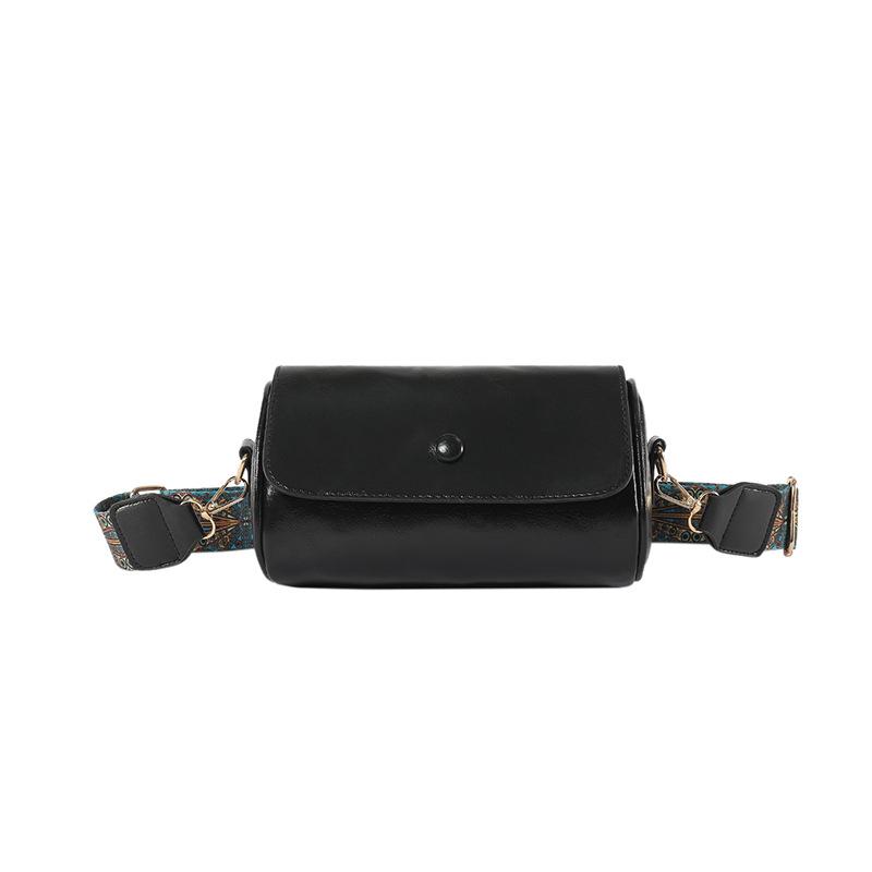 Простая ретро маленькая сумка 2024 года, новая модная универсальная сумка-мессенджер с широким плечевым ремнем на одно плечо, текстурная цилиндрическая сумка чёрный