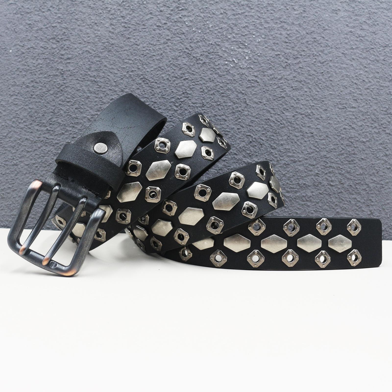 Belt Double Needle Chicken Eye Hole Rivet Belt Genuine Leather Star Hollow Gothic Heavy Industry American Belt 125cm
Belt Double Needle Chicken Eye Hole Rivet Belt Genuine Leather Star Hollow Gothic Heavy Industry American Belt 125cm
