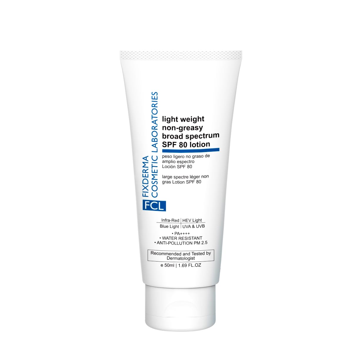 FIXDERMA COSMETIC LABORATORIES Легкий нежирний лосьйон широкого спектру дії SPF 80 | Сонцезахисний крем для всіх типів шкіри - 50 мл
FIXDERMA COSMETIC LABORATORIES Легкий нежирний лосьйон широкого спектру дії SPF 80 | Сонцезахисний крем для всіх типів шкіри - 50 мл