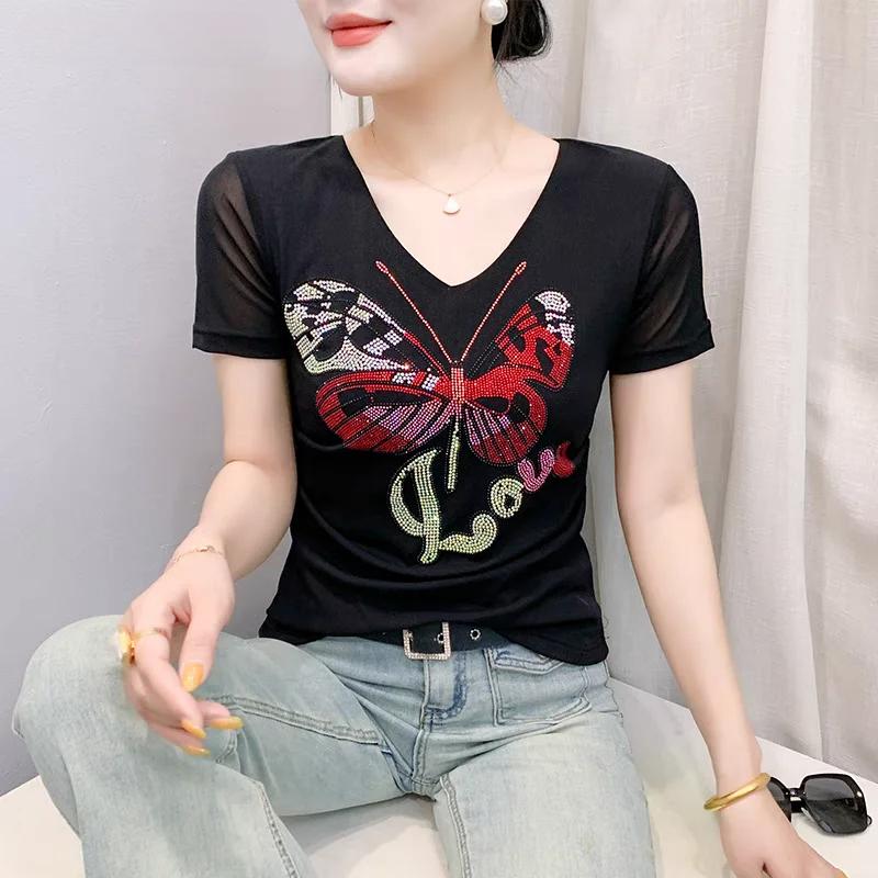 New Fashion European Women Clothes T-shirt Shiny Butterfly Hot Diamonds Luxury Tops Summer V-Neck Short Sleeved Female Sexy Tees M чёрный
New Fashion European Women Clothes T-shirt Shiny Butterfly Hot Diamonds Luxury Tops Summer V-Neck Short Sleeved Female Sexy Tees M чёрный