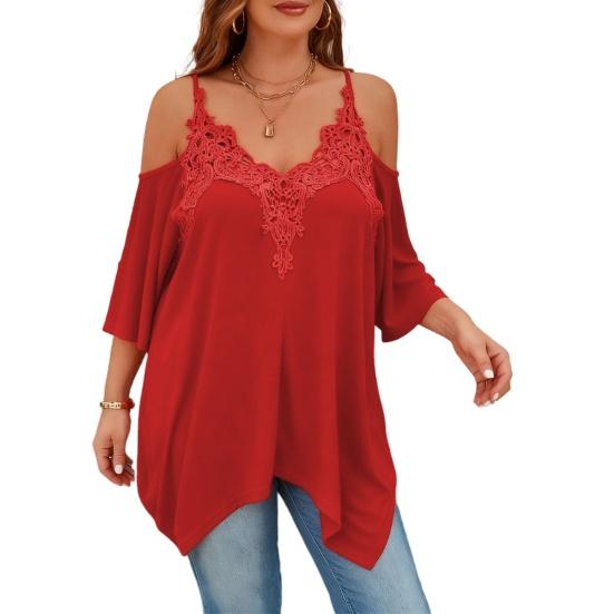 Women Blouse V-Neck 3/4 Sleeves Off Shoulder Straps Pullover Tops Asymmetric Lace Splicing Pure Color Mid-length Summer Tops L
Women Blouse V-Neck 3/4 Sleeves Off Shoulder Straps Pullover Tops Asymmetric Lace Splicing Pure Color Mid-length Summer Tops L