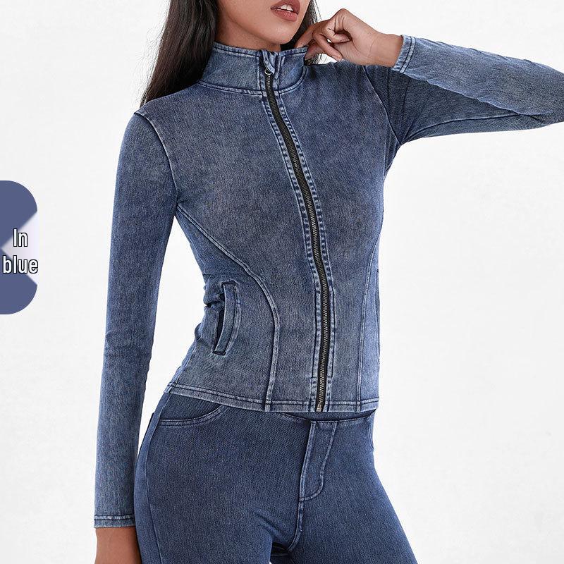Women s Slim Fit High Collar Yoga Jacket with Imitation Denim, Zipper, Double Pockets, and Long Sleeves L
Women s Slim Fit High Collar Yoga Jacket with Imitation Denim, Zipper, Double Pockets, and Long Sleeves L