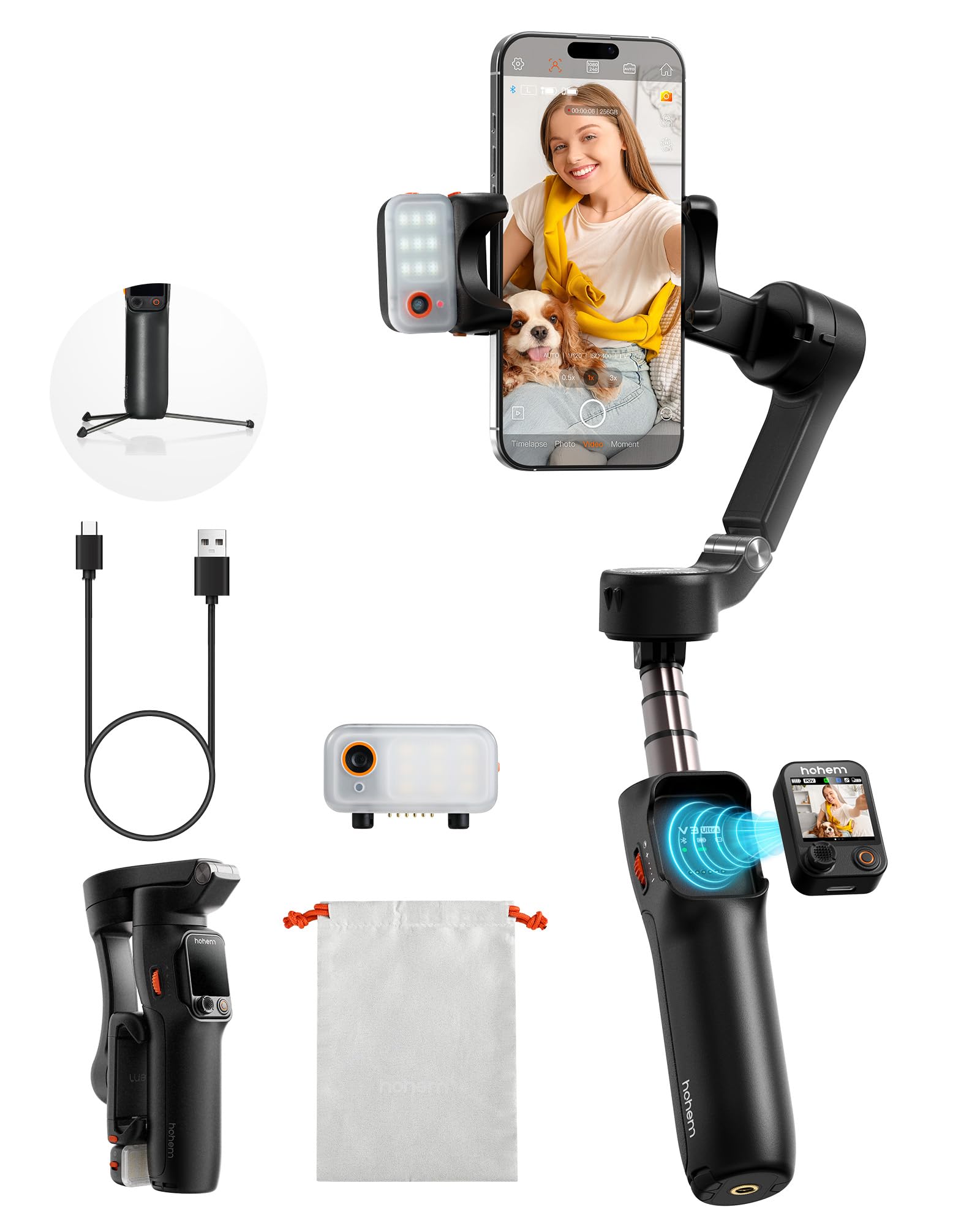 hohem V3 Ultra Gimbal Smartphone Gimbal AI Tracking for Genuine Live Footage Detachable Remote Dimmable 205mm Extension Rod Battery Life Stabilizer, чорний
hohem V3 Ultra Gimbal Smartphone Gimbal AI Tracking for Genuine Live Footage Detachable Remote Dimmable 205mm Extension Rod Battery Life Stabilizer, чорний