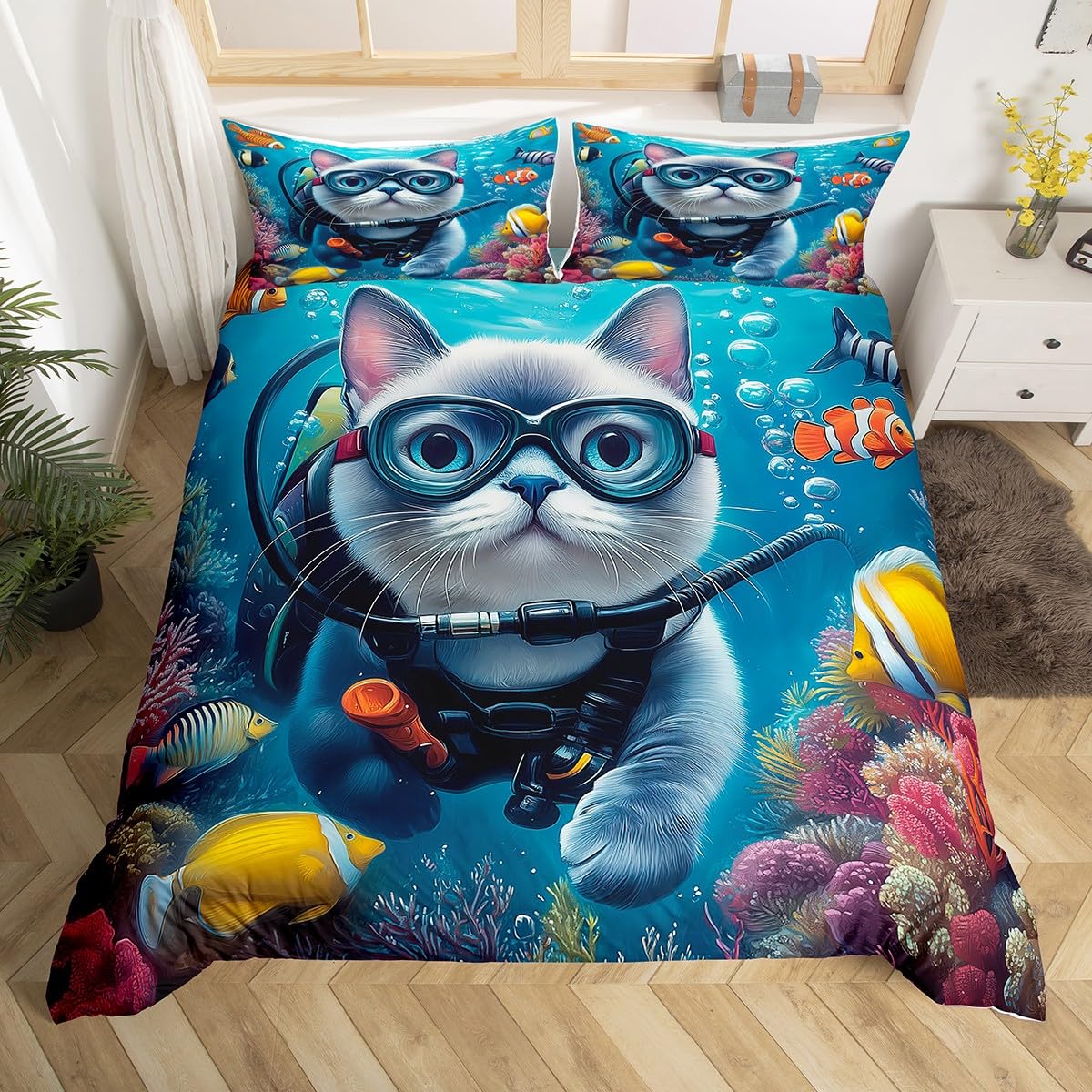 Diving Duvet Cover Sets for Kids Boys Girls Teens Queen Lightweight Quilt Covers Ocean Themed Bedding Set Bedroom Decor No Quilt (135x200cm)
Diving Duvet Cover Sets for Kids Boys Girls Teens Queen Lightweight Quilt Covers Ocean Themed Bedding Set Bedroom Decor No Quilt (135x200cm)