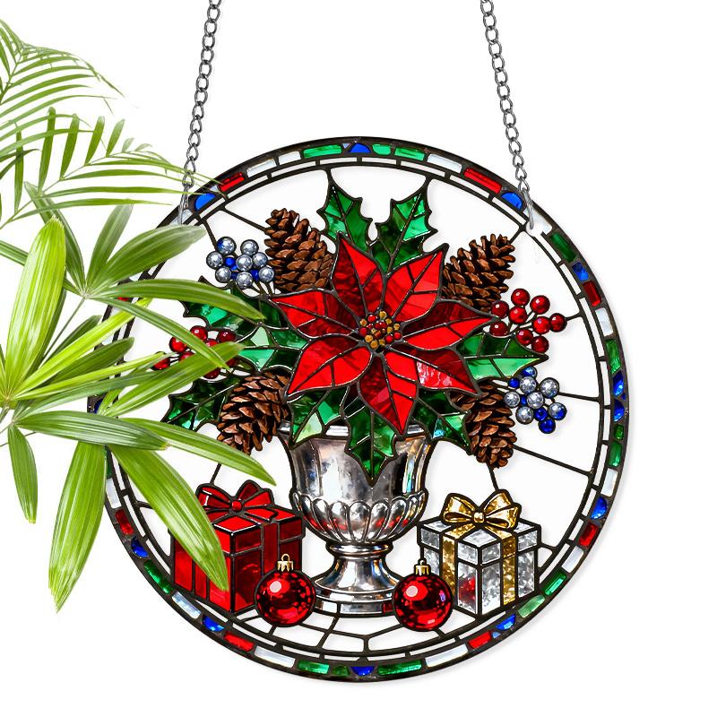 Acrylic Christmas Poinsettia Bouquet in Vase with Gifts & Baubles Suncatcher Stained Glass Effect Window Hanging Ornament Holiday Themed Gift for Home 20cm/7.87inch
Acrylic Christmas Poinsettia Bouquet in Vase with Gifts & Baubles Suncatcher Stained Glass Effect Window Hanging Ornament Holiday Themed Gift for Home 20cm/7.87inch