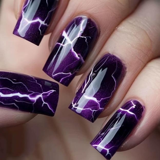 24-Piece Purple Lightning Square Press-On Nails – Removable Medium False Nail Art Tips Black Jelly Glue + Buffer (Shein Platform)
24-Piece Purple Lightning Square Press-On Nails – Removable Medium False Nail Art Tips Black Jelly Glue + Buffer (Shein Platform)
