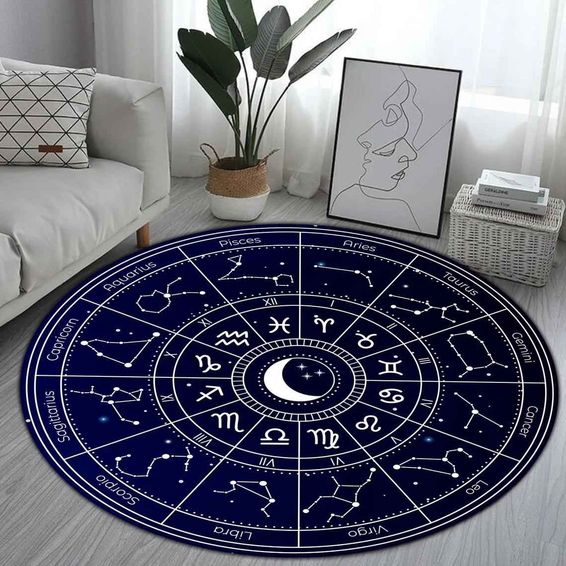 Modern Horoscope Round Rug with Star Chart Design Celestial Bedroom Living Room Carpet Floor Mat Decor Coffee Table Floor Mat 60cmx60cm
Modern Horoscope Round Rug with Star Chart Design Celestial Bedroom Living Room Carpet Floor Mat Decor Coffee Table Floor Mat 60cmx60cm