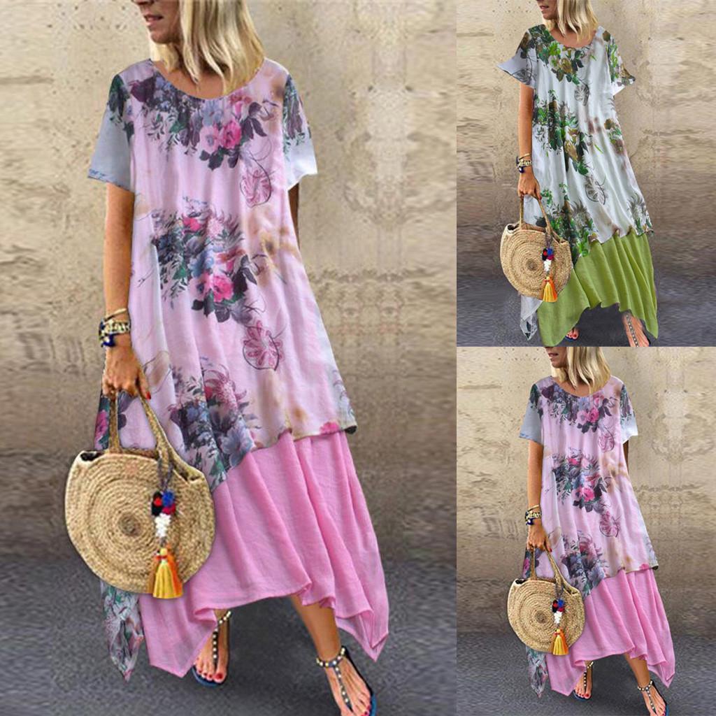 Женское асимметричное платье с короткими рукавами и цветочным принтом в винтажном стиле XXXL зелёный